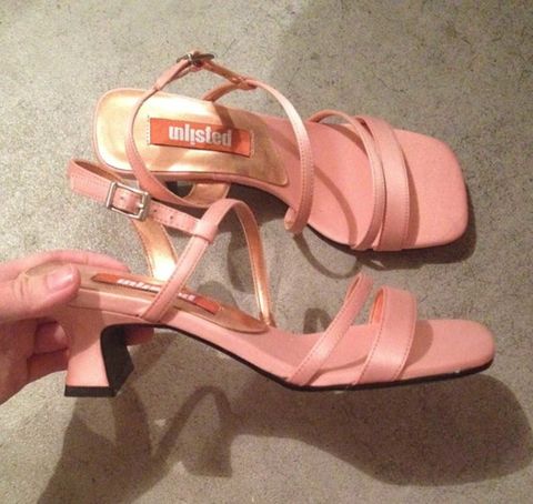 Footwear, Pink, Sandal, High heels, Shoe, Leg, Material property, Peach, 