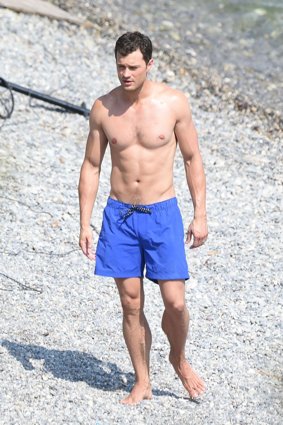 Jamie Dornan at the beach while filming Fifty Shades of Grey in France.