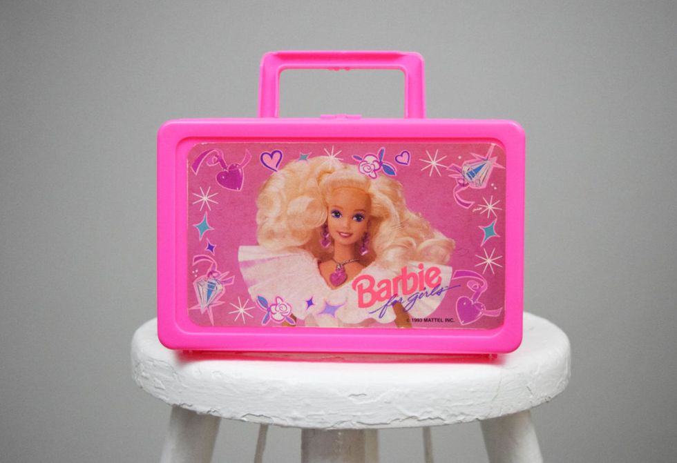 Vintage BARBIE Lunch Box & Thermos 1990 Mattel Pink 