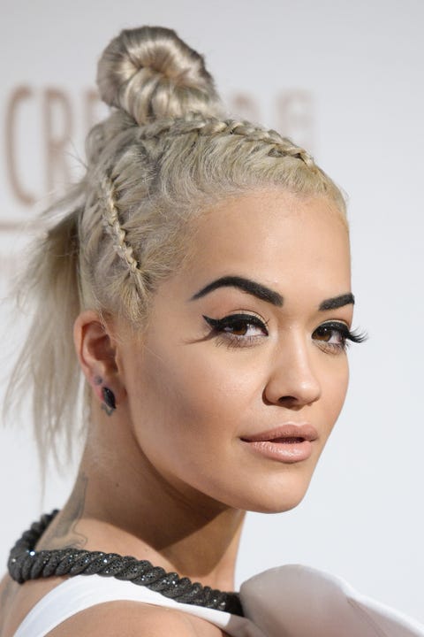 7 Celebs Wearing Really Fresh Braided Topknots Rita Ora