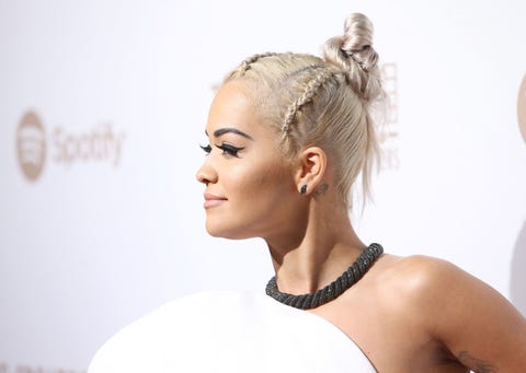 7 Celebs Wearing Really Fresh Braided Topknots Rita Ora