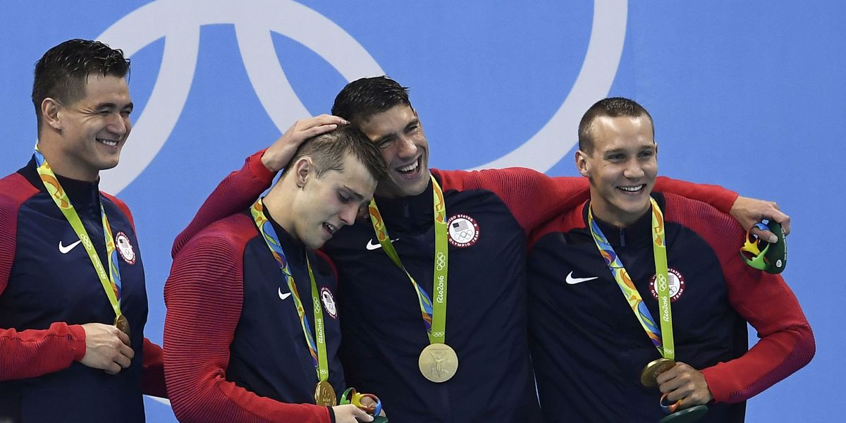 Swimmer Ryan Held Cries While Receiving Olympic Gold Medal US Men's