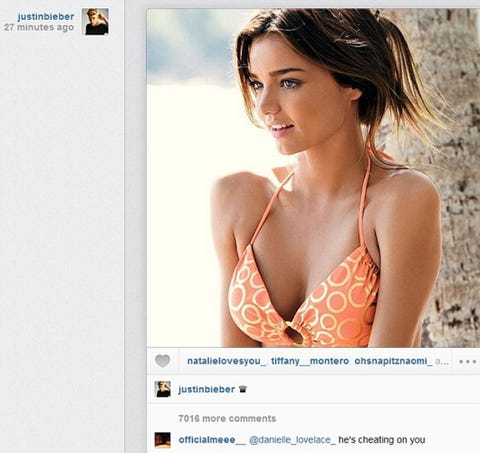 Justin Bieber Instagrams Miranda Kerr justin bieber instagram miranda kerr