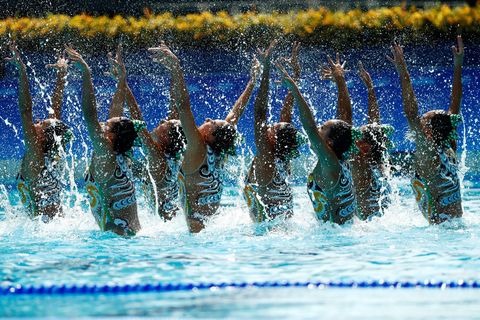 Fluid, Blue, Liquid, Swimmer, Endurance sports, Leisure, Synchronized swimming, Swimming pool, Water sport, Aqua, 
