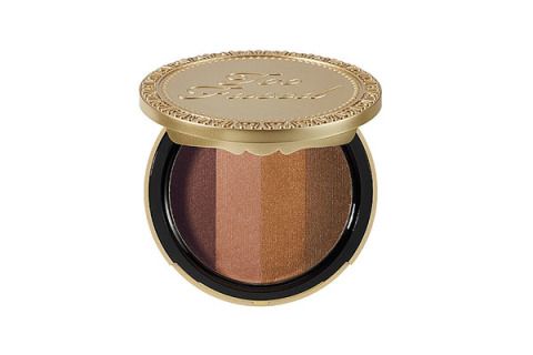 <p>Swirl a fluffy brush over these shimmery shades for your sunniest glow, ever. For just a hint-of-a-tint, swipe over cheekbones. For a full-on beach bunny moment, swipe over the outer perimeter of your face, down the bridge of your nose, and between your boobs.</p>
<p>Too Faced Beach Bunny Custom Blend Bronzer, $30, <a href="http://www.beauty.com/products/prod.asp?pid=482258&catid=308667&cmbProdBrandFilter=15923&mp=True&aid=338669&aparam=goobase_filler&device=c&network=g&matchtype=" target="_blank">beauty.com</a></p>