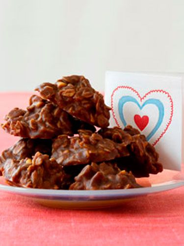 <p>If you've had a fight, nothing will ease the tension like a sweet treat, such as my
No-Bake Chocolate Oatmeal
Cookies. One bite and he'll forget there was ever a problem. Plus, chocolate is an aphrodisiac, so who knows where
you two could end up next!</p>

<p><b>No-Bake Chocolate Oatmeal Cookies</b></p>
Yields about 30 cookies<br />
2 c. sugar<br />
8 T (1 stick) unsalted butter<br />
1/3 c. cocoa powder<br />
1/2 c. milk<br />
1 t. pure vanilla extract<br />
1/2 c. peanut butter, creamy or
crunchy<br />
2 1/2 to 3 c. rolled oats<br /><br />

<p> In a medium saucepan, combine the
sugar, butter, cocoa, milk, and vanilla.
Bring to a slow boil, and simmer
until the sugar has dissolved. Stir in the peanut butter. Remove from the
heat. Stir in 2 1/2 c. oats. The mixture should be thick. Add the remaining 1/2 c. oats if necessary. Line a cookie sheet with parchment
paper. Drop the mixture by the heaping tablespoonful onto the parchment.
Allow the cookies to firm up at room
temperature, about one hour.</p>
