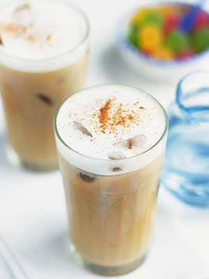 Steer clear of anything with carbonation in it, since it’ll make you super-gassy. Instead, opt for a water-packed iced coffee or tea, says Bauer. Just limit yourself to no more than one packet of sugar.