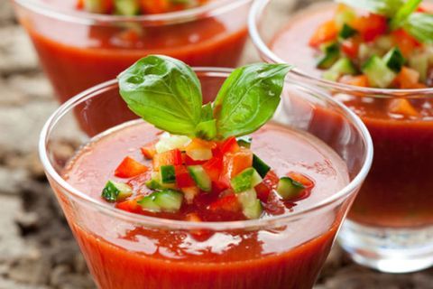 <p>Torn between the gazpacho vs. tuna tartare starter? Order the gazpacho. According to research out of Penn State, eating <a href="http://www.cosmopolitan.com/food/easy-recipes/low-calorie-meals?click=main_sr#slide-1" target="_blank">low-calorie</a> soup before a meal triggers people to consume an average of 20 percent fewer calories overall. Obvi, stick to healthy, brothy options instead of fat-bombs like cheddar-broccoli or New England clam chowder.</p>