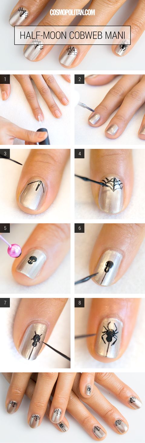 Spiderweb Nails for Halloween - How to Do a Cobweb Manicure