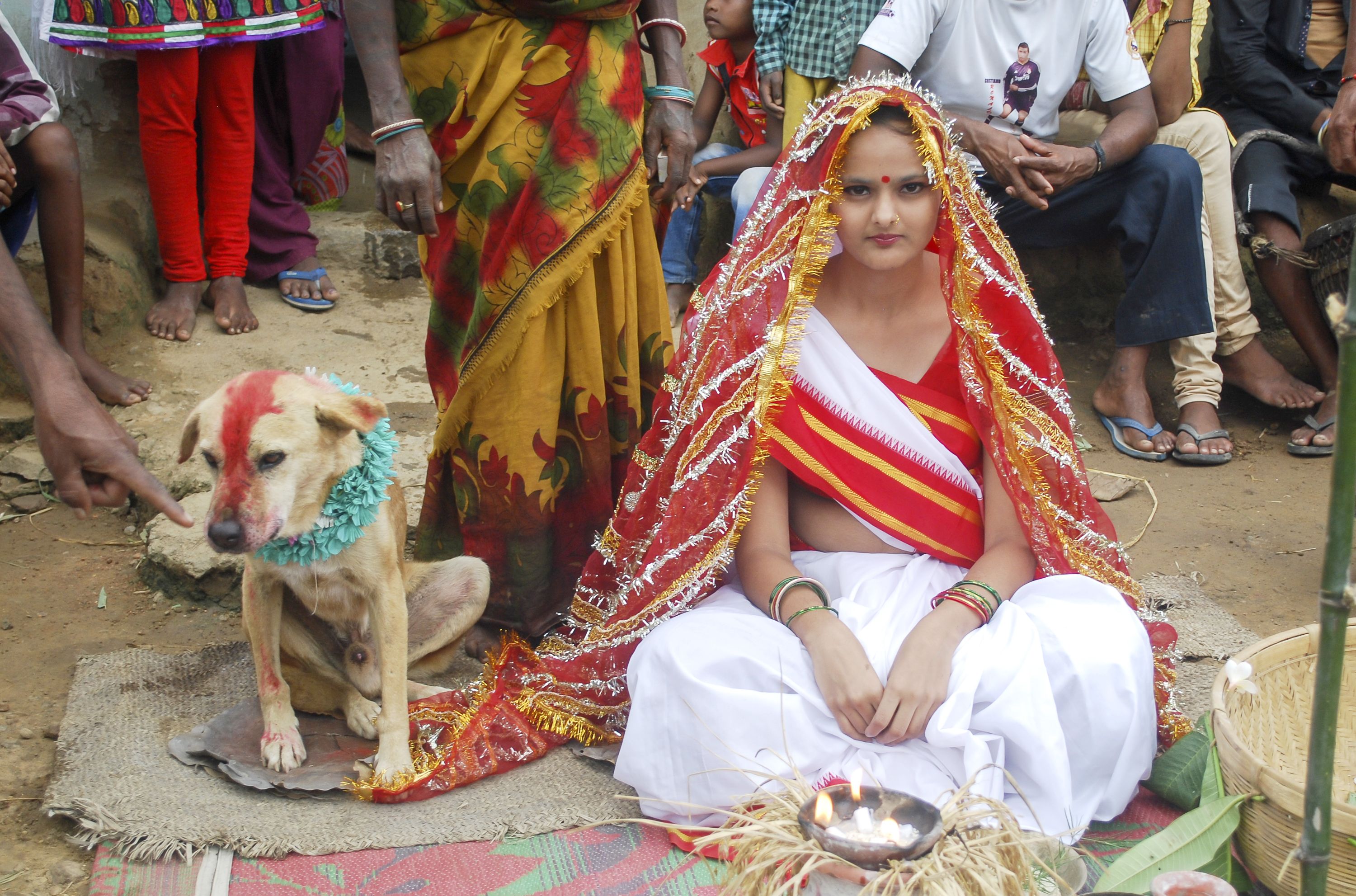 Girl marries dog.