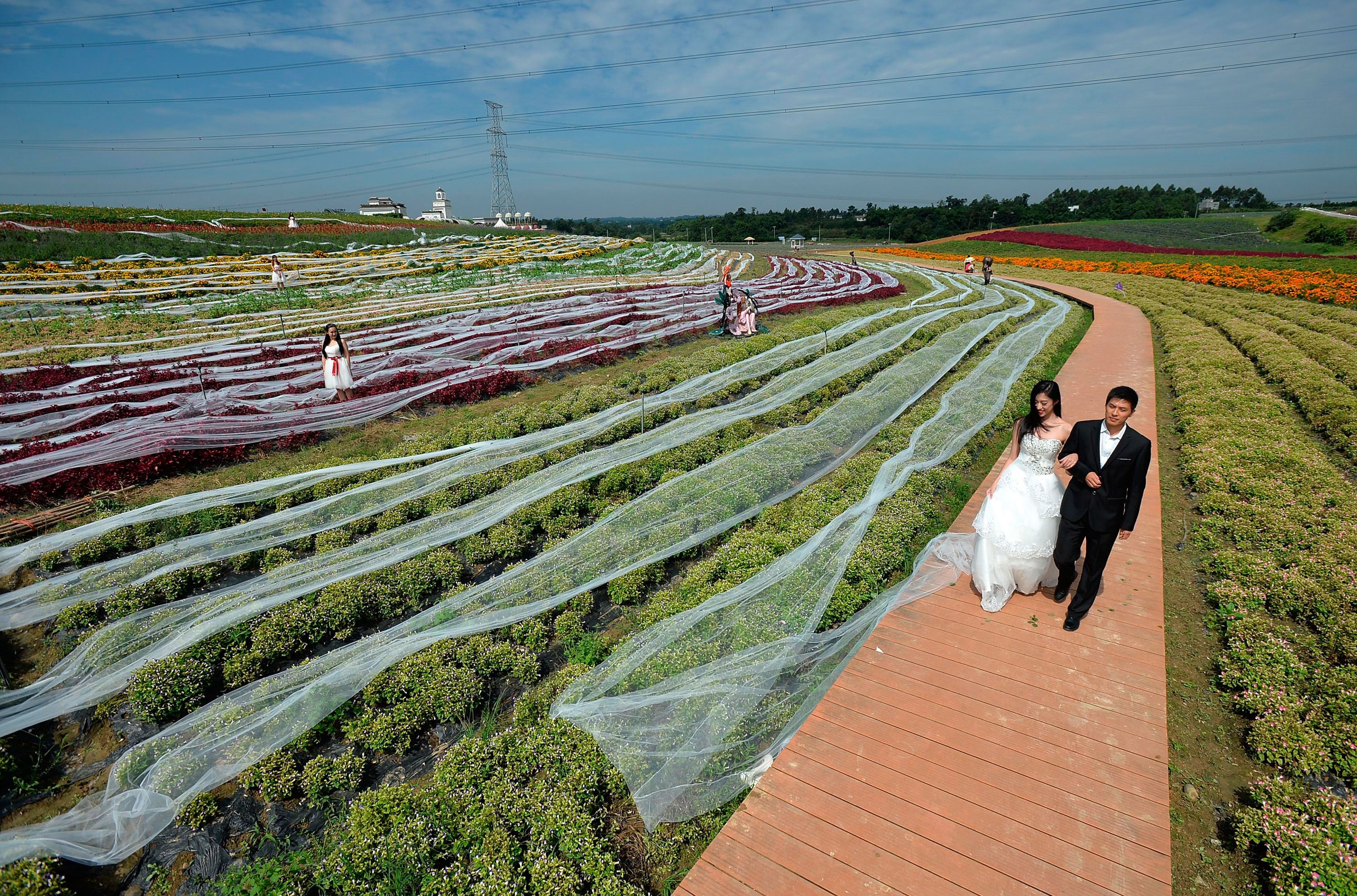 This bride opted for a THREE MILE long wedding dress