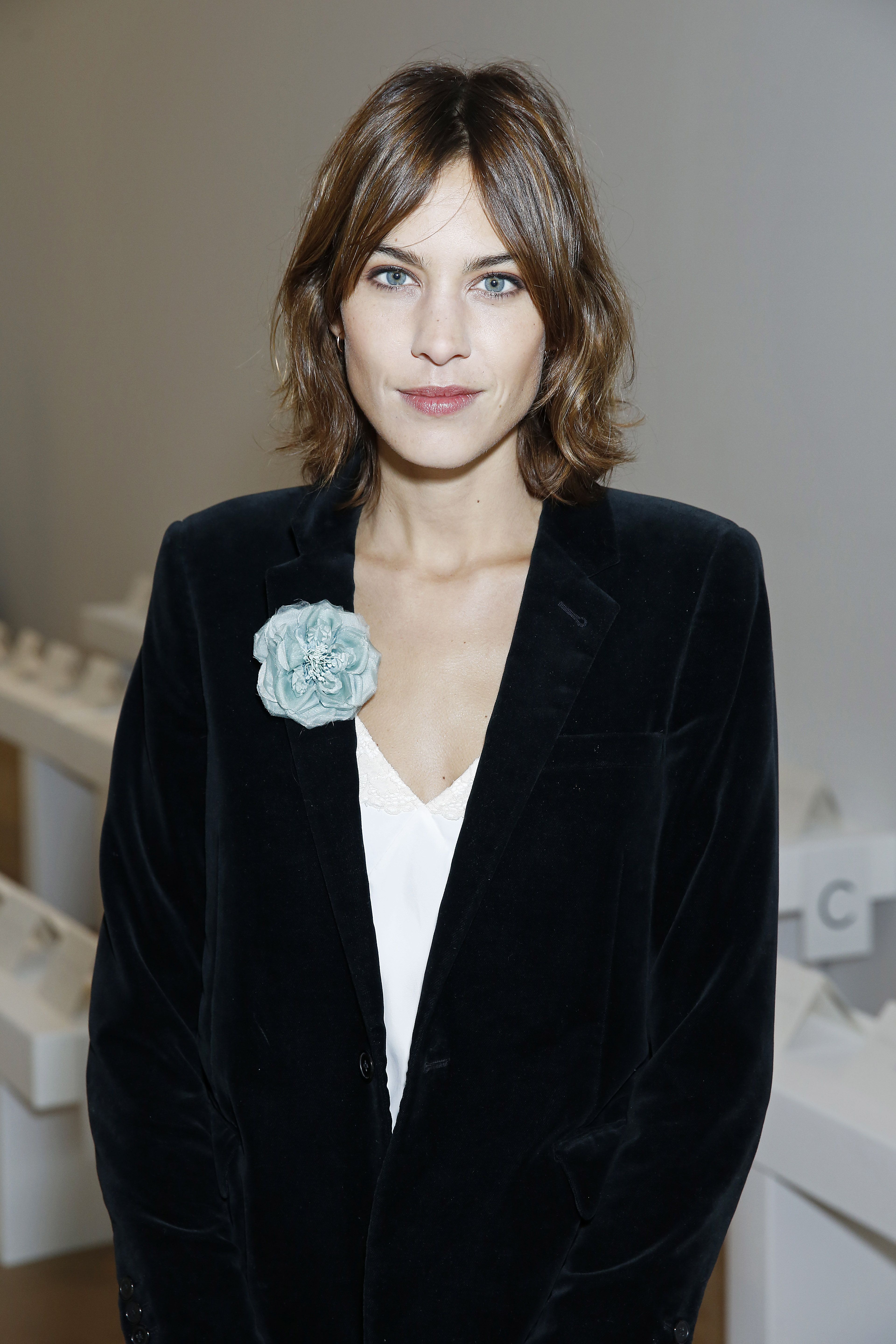 Image of Alexa Chung blunt shag haircut with center part