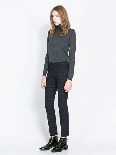 Zara Womens Red Tartan Check Trousers Size S Ankle Grazer | eBay