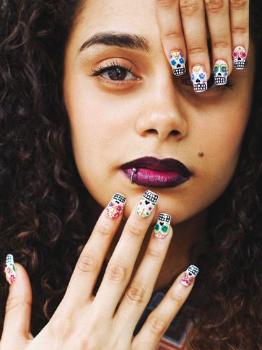 Amazon.com : Sugar Skull French Tips Nail Art Decals Set 4 : Beauty &  Personal Care