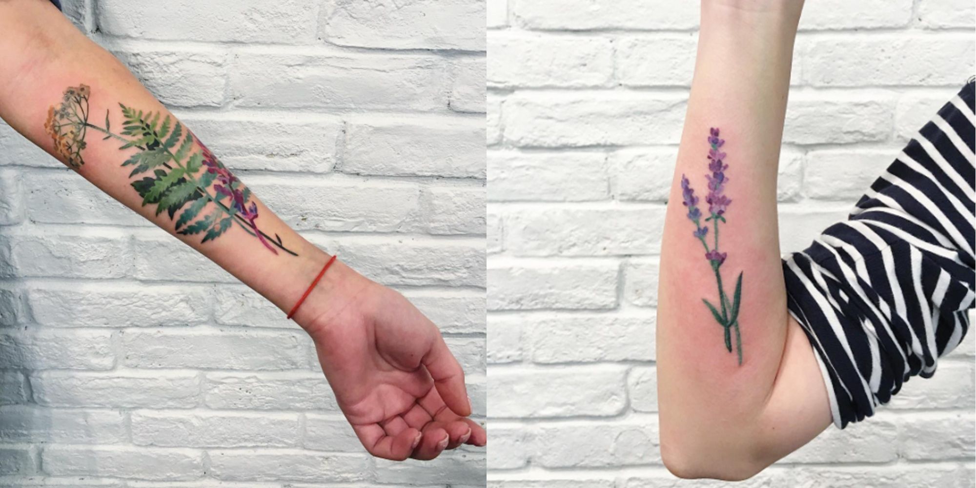 Fine line plant tattoo on the tricep