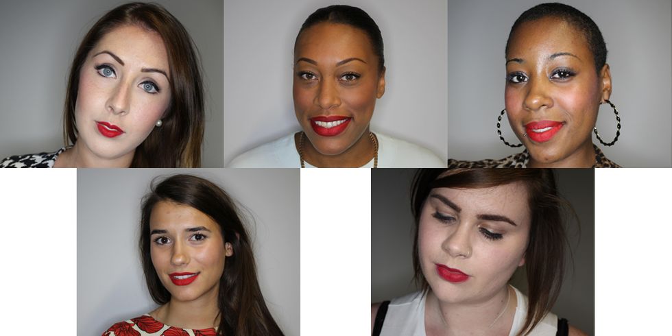 MAC RUBY WOO lipstick tested on different skin tones