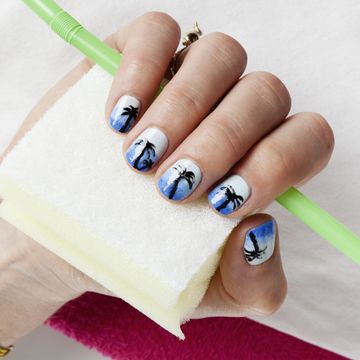 DIY nail art: How to do tropical palm trees using a straw and sponge - step by step nail art picture tutorial - Cosmopolitan.co.uk