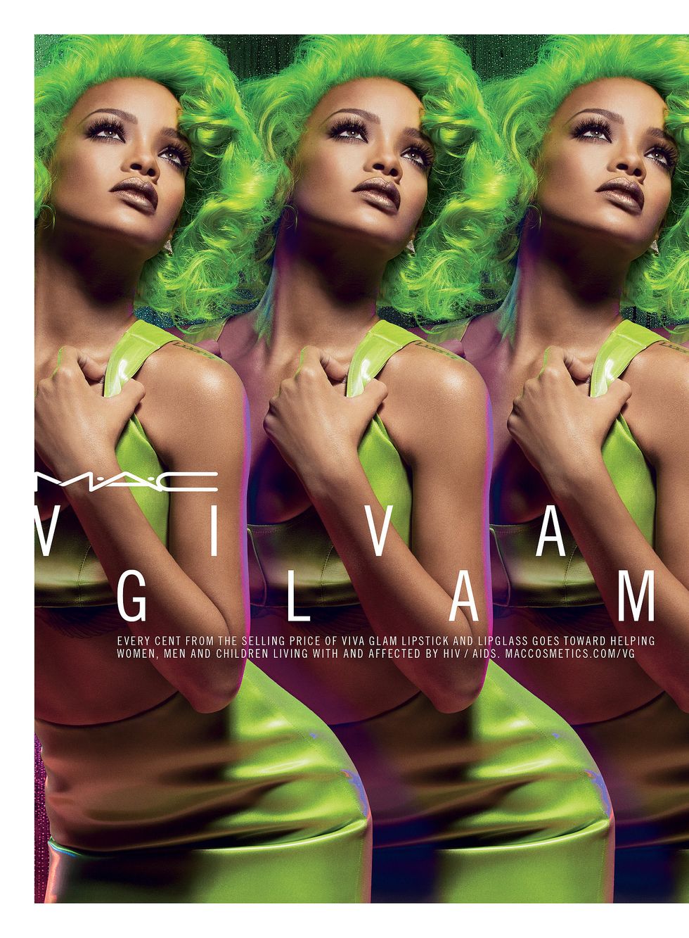 MAC Viva Glam Rihanna II campaign shot with green wig