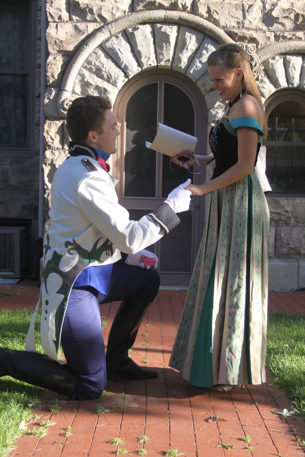 Frozen disney princess proposal down on one knee