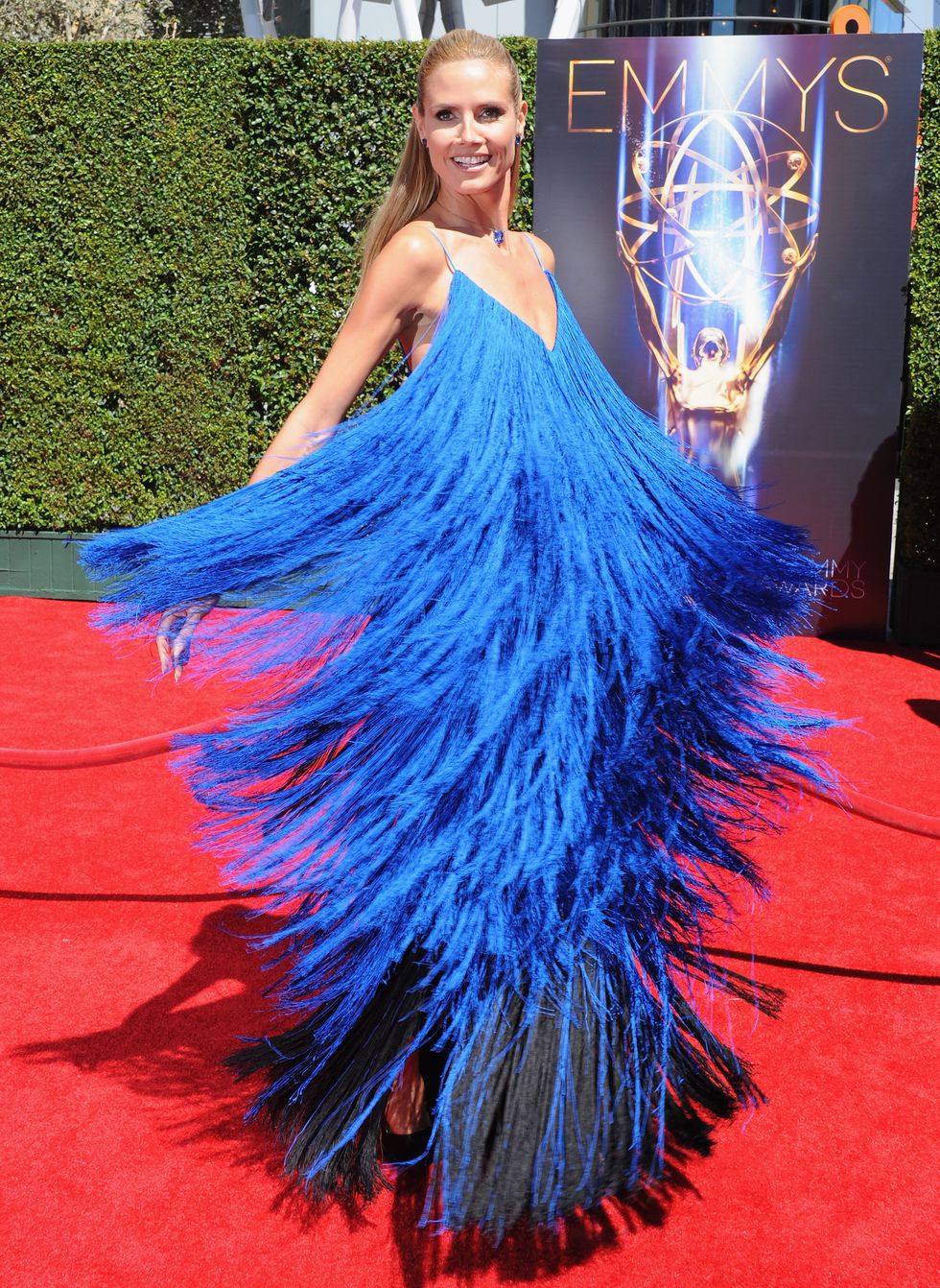 Heidi Klum spinning in blue tassel dress at the Emmys - celebrity style photos - fashion - cosmopolitan.co.uk