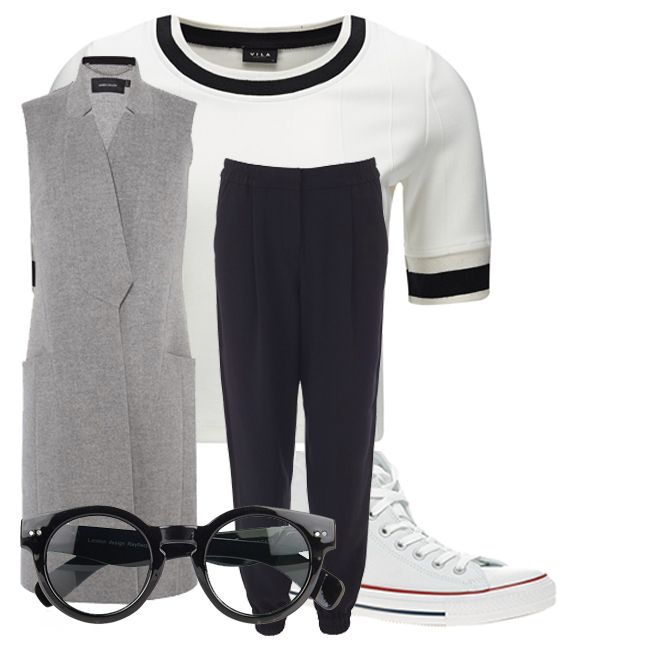 slouch trousers converse normcore fashion sports luxe black sunglasses grey sleeveless coat