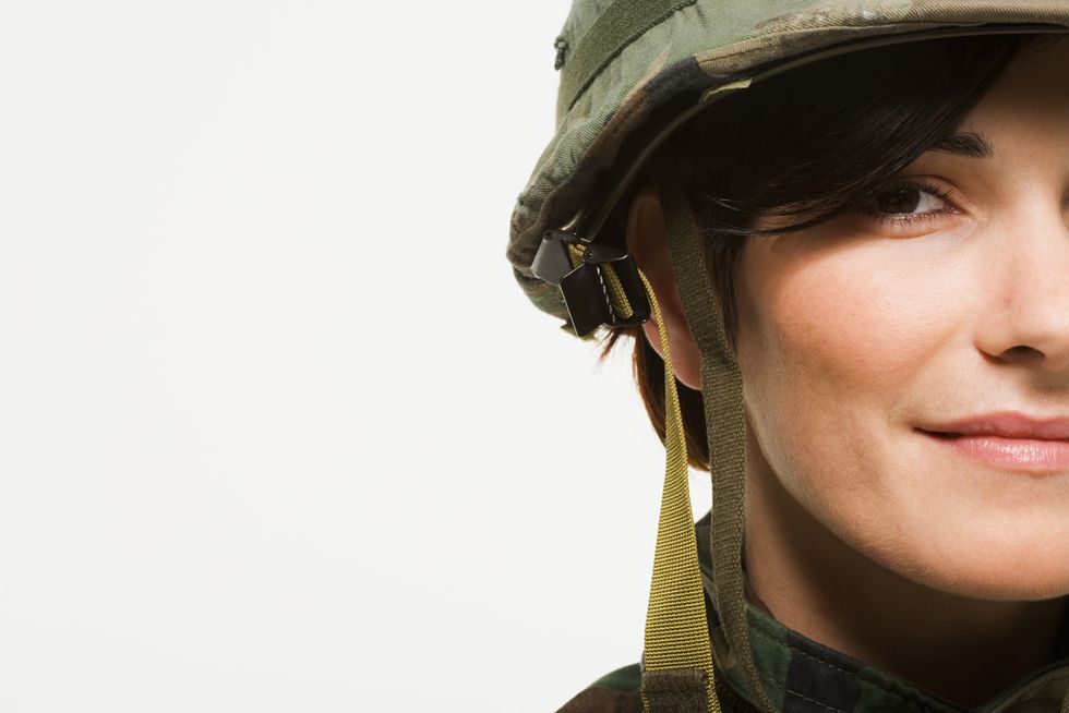 woman army helmet soldier