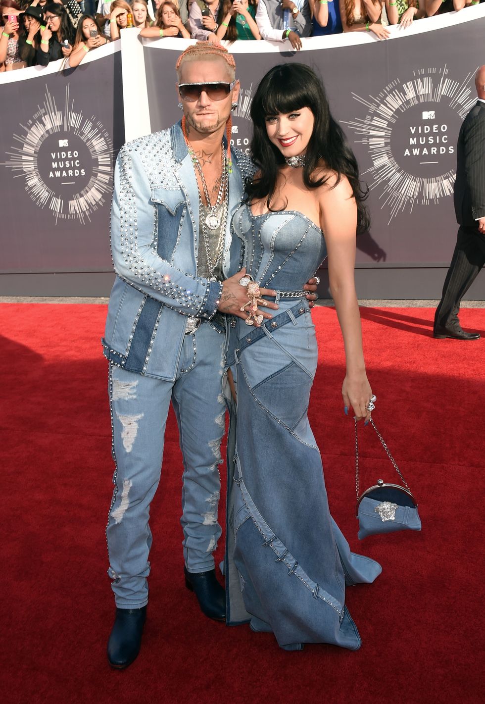 Katy Perry pays homage to Britney Spears in double denim dress at the 2014 VMAs