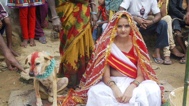 Indian girl Mangli Munda marries dog in ceremony in Jharkand