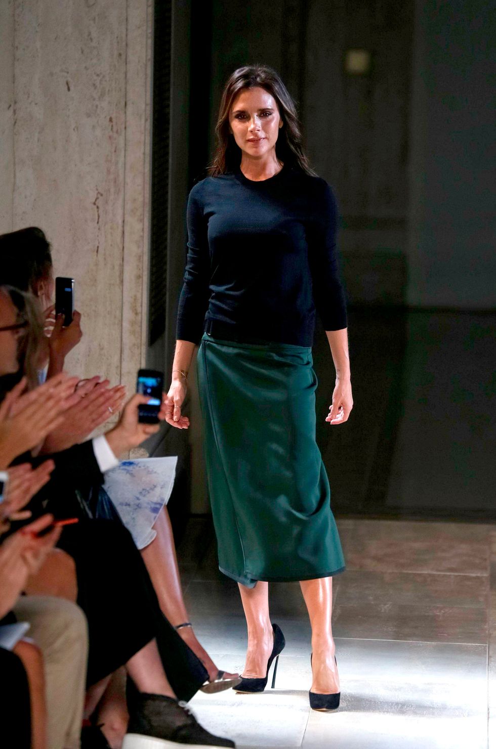 Victoria Beckham at the end of her SS15 catwalk show at New York Fashion Week