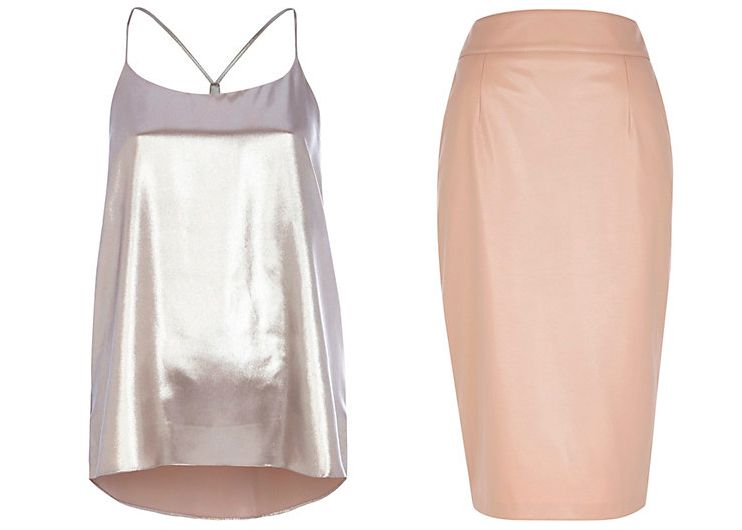 Silver strappy top and leather look skirt from River Island