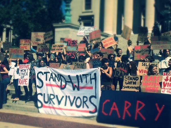 columbia students protest against university's policy on rape