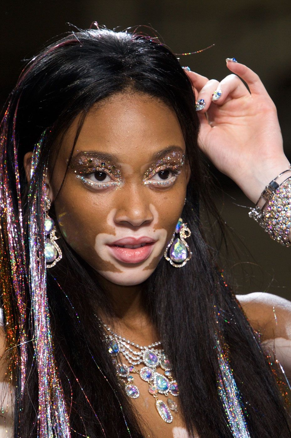 Winnie Harlow Ashish SS15 runway - glitter-tastic catwalk makeup - Cosmopolitan.co.uk