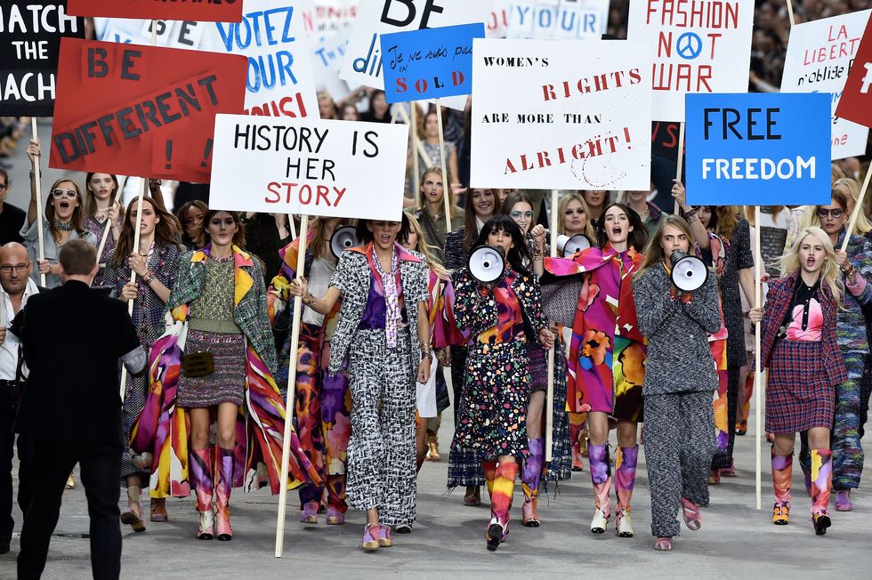 Chanel holds street protest for women's rights during Spring 2015 catwalk show
