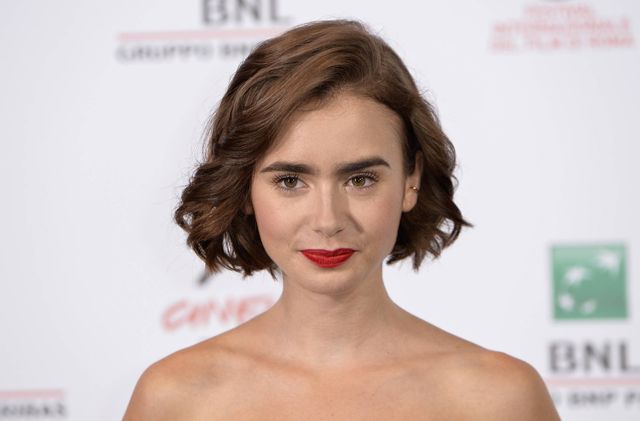 lily collins mullet bangs haircut