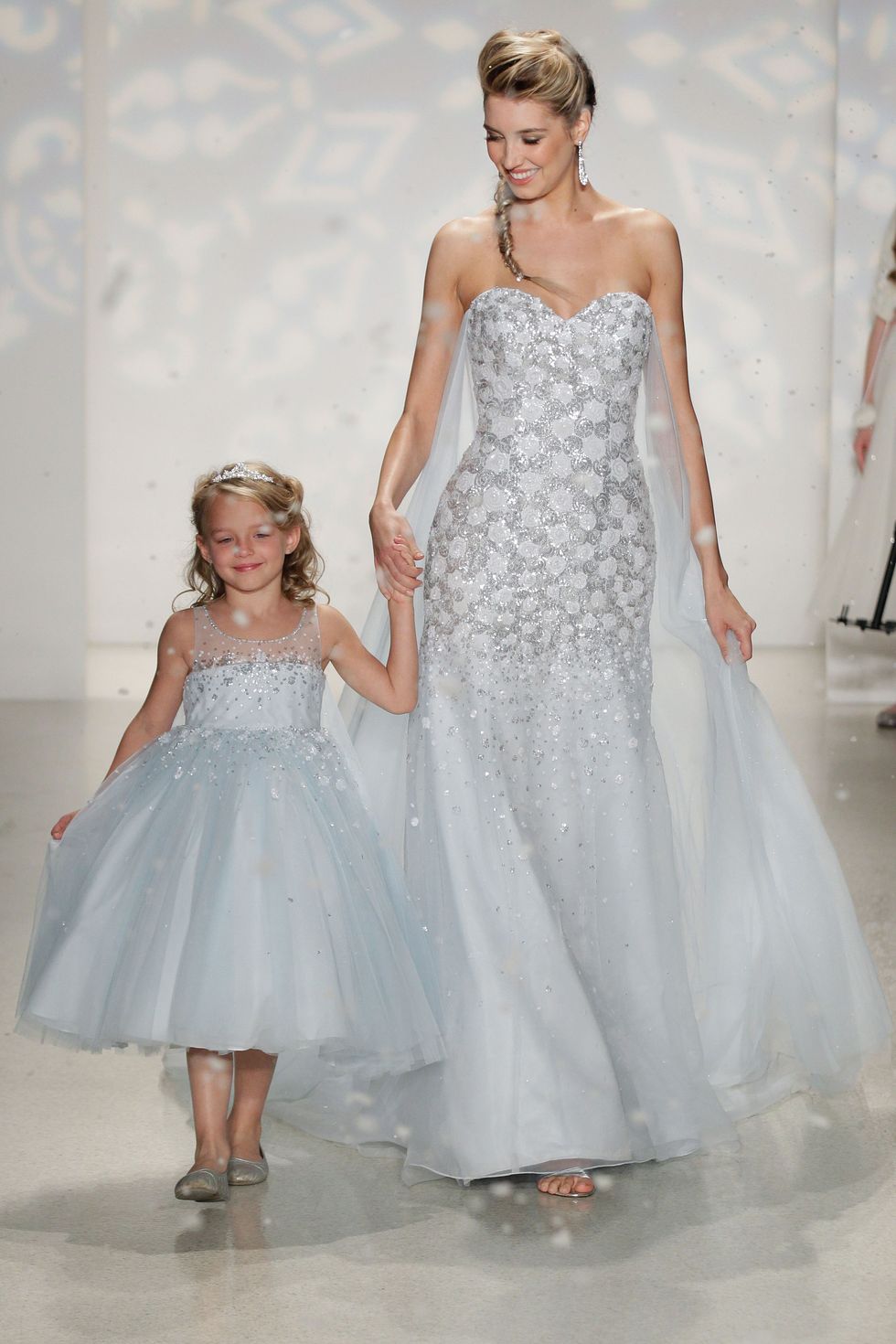 Frozen themed wedding dress and flower girl dress