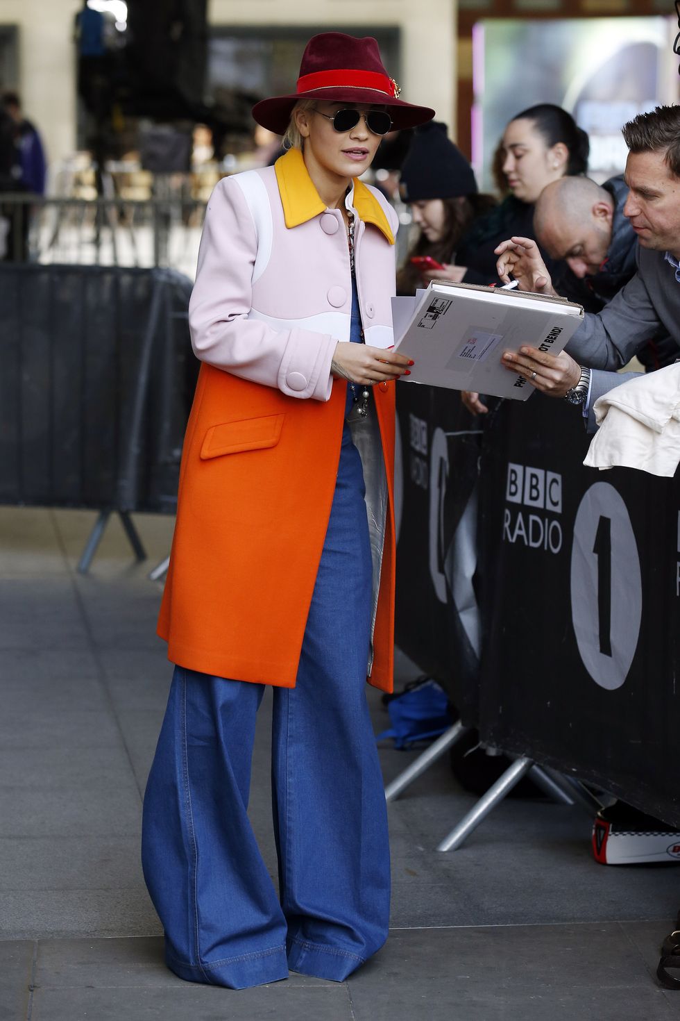 Rita Ora in '70s-inspired jumpsuit at BBC Radio One