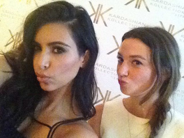 Kim Kardashian does a duck lip pout with Cosmo's Online Fashion Editor, Jess Edwards