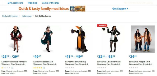 Walmart have been selling a delightful range of 'fat girl costumes'