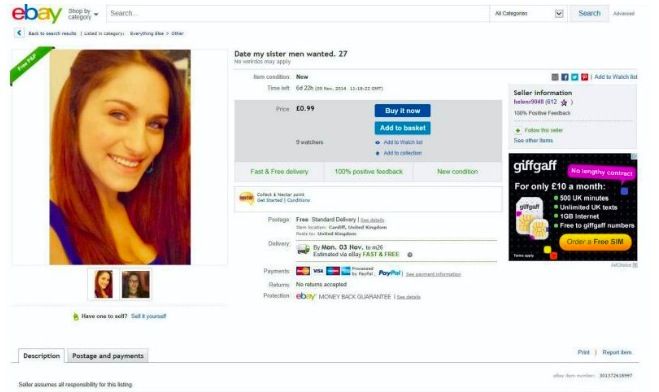 Brother puts his single sister up 'for sale' on eBay