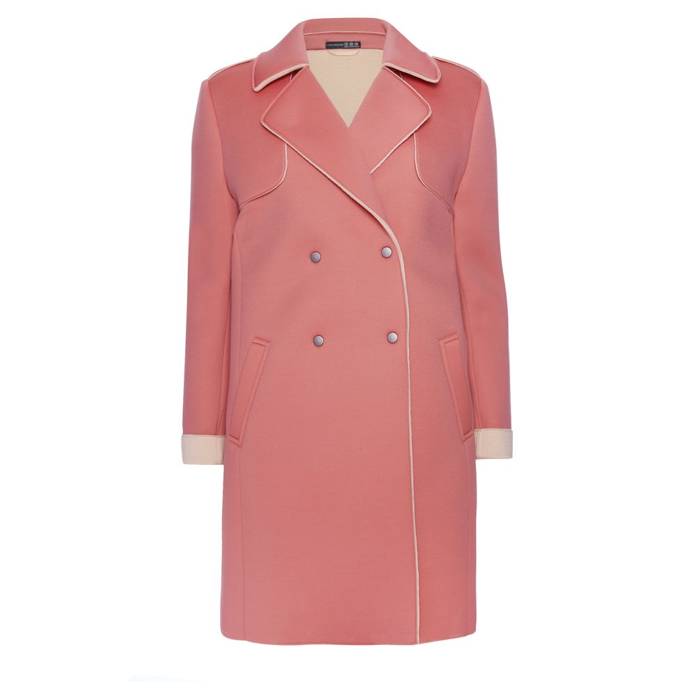 Coat, Collar, Sleeve, Dress shirt, Textile, Outerwear, Red, Orange, Blazer, Pattern, 