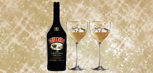 Baileys bottle and 2 glasses