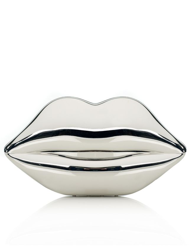Lulu Guinness silver mirror lips clutch