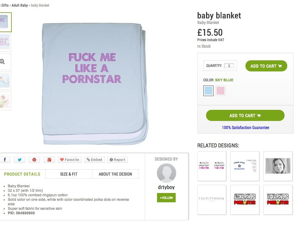 Catriona Xxx - Online retailer Cafe Press slammed for selling sexually explicit baby  clothes