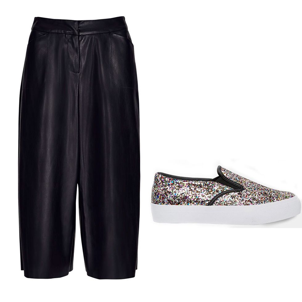 Marks and Spencer culottes with sparkly slip-on ASOS trainers