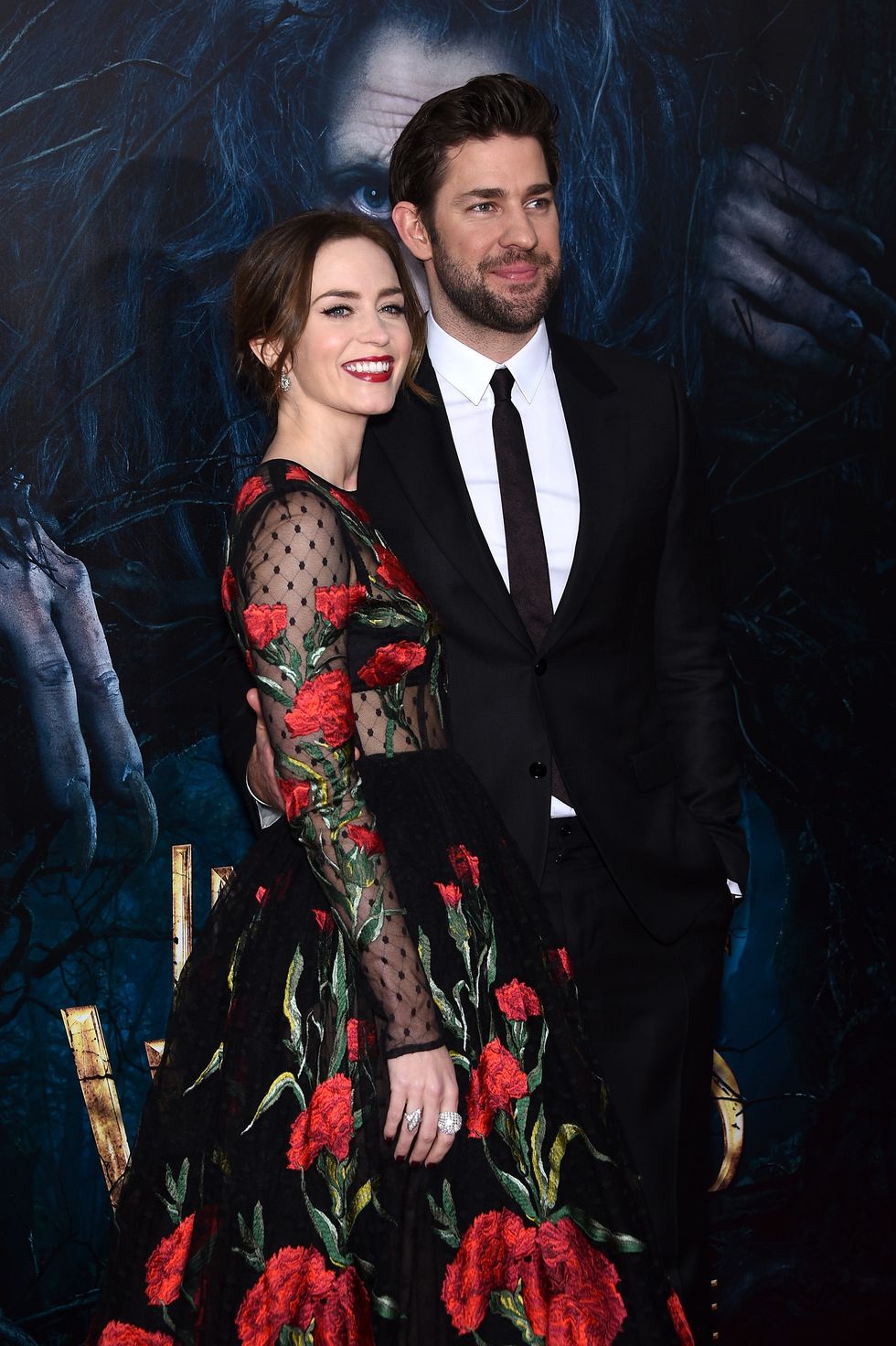 emily blunt and husband john krasinski on the red carpet at into the woods premiere