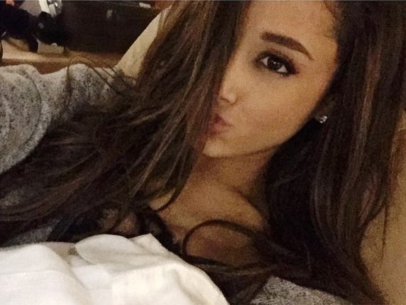Ariana Grande shows of her new brunette hair on Instagram