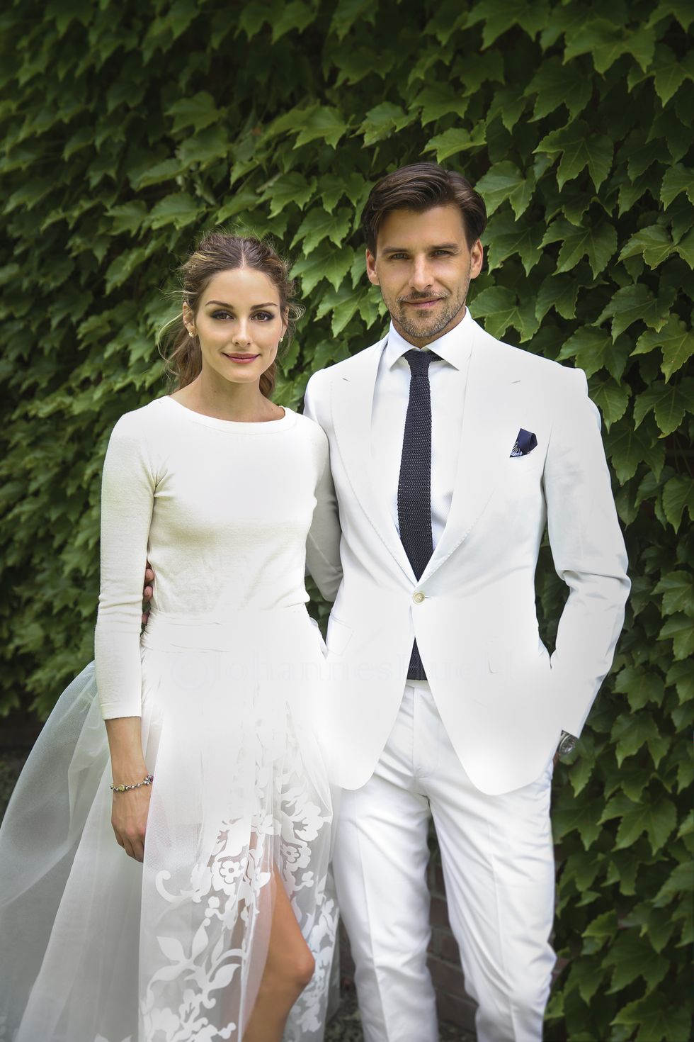 Totally reinventing our idea of bridal beauty, Olivia Palermo nailed it on her wedding day to Johannes Huebl wearing a fine cream knit and white skirt. 