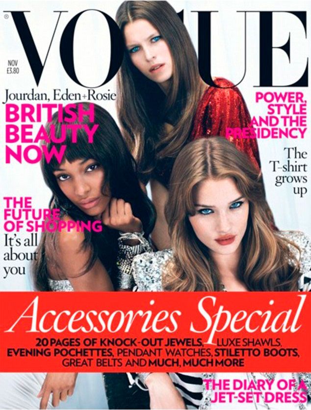 Naomi Campbell Vogie cover with Rosie Huntington Whiteley and Eden Clark