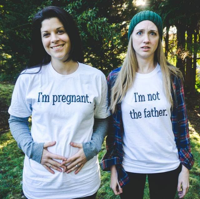 Lesbian pregnancy announcement on tshirts