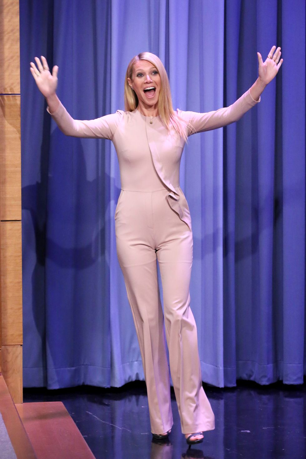 Gwyneth Paltrow wears nude jumpsuit on The Tonight Show